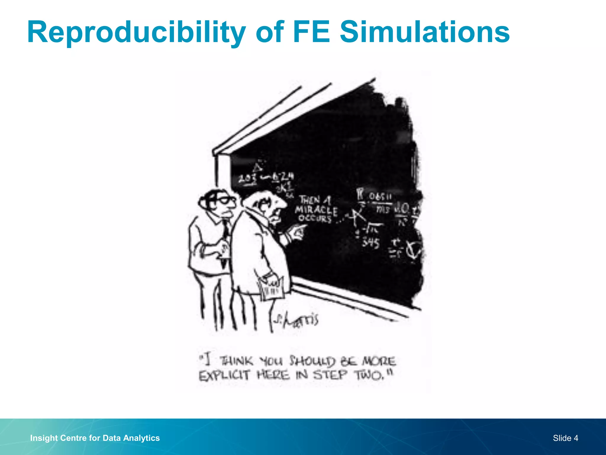 Reproducibility of FE Simulations 
Insight Centre for Data Analytics 
Slide 4  