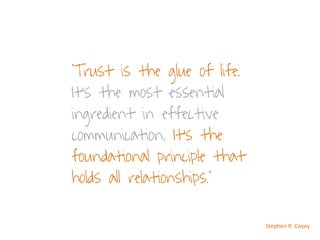 “Trust is the glue of life.
It's the most essential
ingredient in effective
communication. It's the
foundational principle that
holds all relationships.”
 