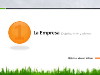 La Empresa (Objetivo, visión y valores)
Objetivo, Visión y Valores
 