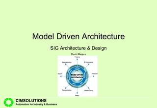 SIG Architecture & Design Model Driven Architecture David Meijers 