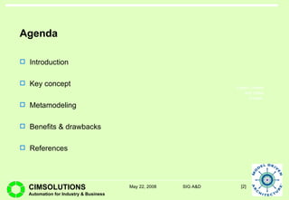 Agenda Introduction Key concept Metamodeling Benefits & drawbacks References 