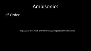 Ambisonics
1st Order
https://uod-true-multi-channel-mixing.wikispaces.com/Ambisonics
 