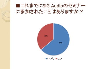 ■これまでにSIG-Audioのセミナー
に参加されたことはありますか？
64%
36%
いいえ はい
 