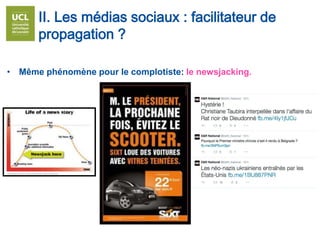 II. Les médias sociaux : facilitateur de
propagation ?
• Même phénomène pour le complotiste: le newsjacking.
 