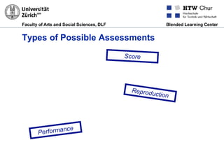 Faculty of Arts and Social Sciences, DLF Blended Learning Center
Types of Possible Assessments
 