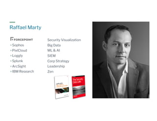 Raffael Marty
Sophos
PixlCloud
Loggly
Splunk
ArcSight
IBM Research
Security Visualization
Big Data
ML & AI
SIEM
Corp Strategy
Leadership
Zen
 