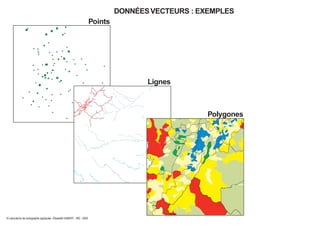 DONNÉESVECTEURS : EXEMPLES
Points
Lignes
Polygones
© Laboratoire de cartographie appliquée - Élisabeth HABERT - IRD - 2000
 