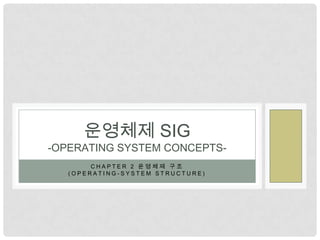 운영체제 SIG
-OPERATING SYSTEM CONCEPTS-
        CHAPTER 2 운영체제 구조
   (OPERATING-SYSTEM STRUCTURE)
 