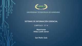 SISTEMAS DE INFORMACIÓN GERENCIAL
CAPITULO 3 Y 4
Maestrante
Hilda Lizeth Zeron
San Pedro Sula
UNIVERSIDAD TECNOLÓGICA DE HONDURAS
 