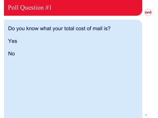 Poll Question #1 Do you know what your total cost of mail is? Yes No 