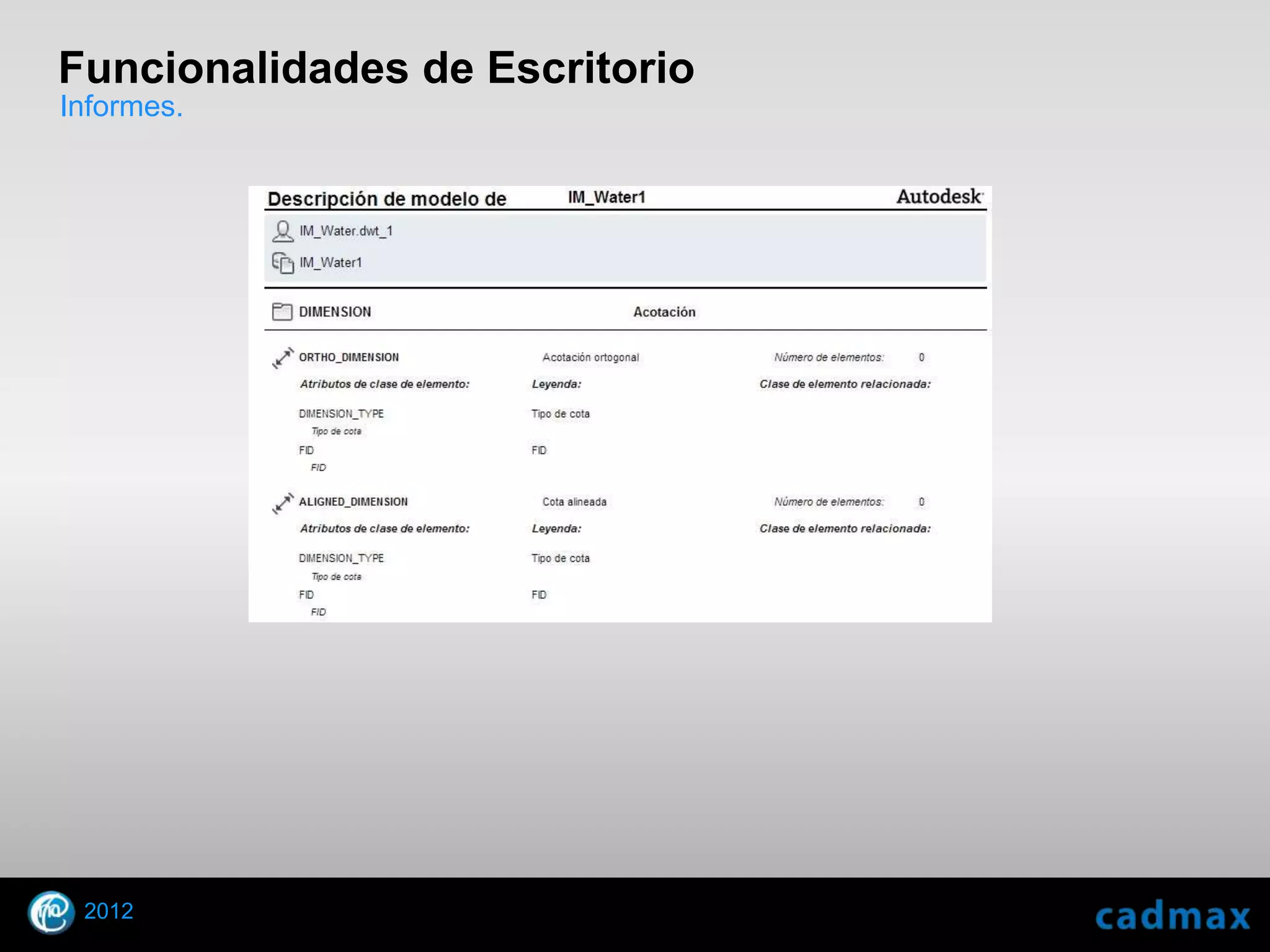 Funcionalidades de Escritorio
Informes.




    2012
© 2010 Autodesk
 