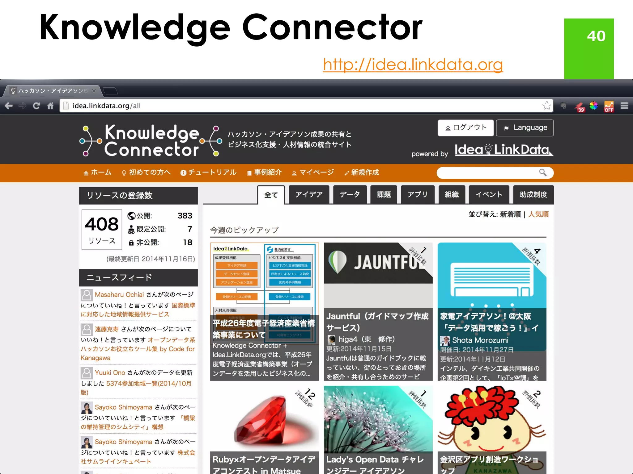 Knowledge Connector 
2014/11/21 
CC-BY Sayoko Shimoyama 
40 
http://idea.linkdata.org  