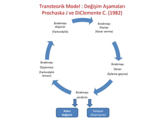 Transteorik Model : Değişim Aşamaları
Prochaska J ve DiClemente C. (1982)
Kalıcı
değişim
Relapse
(Depreşme)
 