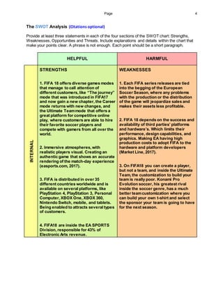 Page 4
The SWOT Analysis (Citations optional)
Provide at least three statements in each of the four sections of the SWOT c...