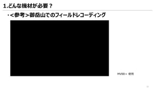 ・<参考>御岳山でのフィールドレコーディング
1.どんな機材が必要？
MV88＋ 使用
35
https://youtu.be/nKA8ud_Xiac
 