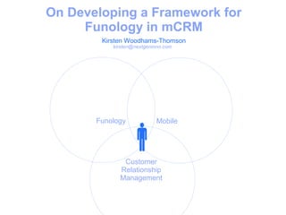 On Developing a Framework for
Funology in mCRM
Kirsten Woodhams-Thomson
kirsten@nextgeninno.com
Funology Mobile
Customer
Relationship
Management

 