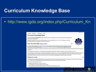 Curriculum Knowledge Base http://www.igda.org/index.php/Curriculum_Knowledge_Base 