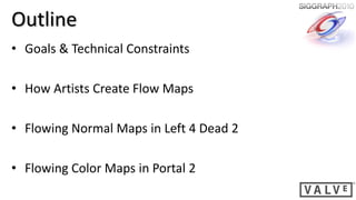 Outline
• Goals & Technical Constraints

• How Artists Create Flow Maps

• Flowing Normal Maps in Left 4 Dead 2

• Flowing Color Maps in Portal 2
 