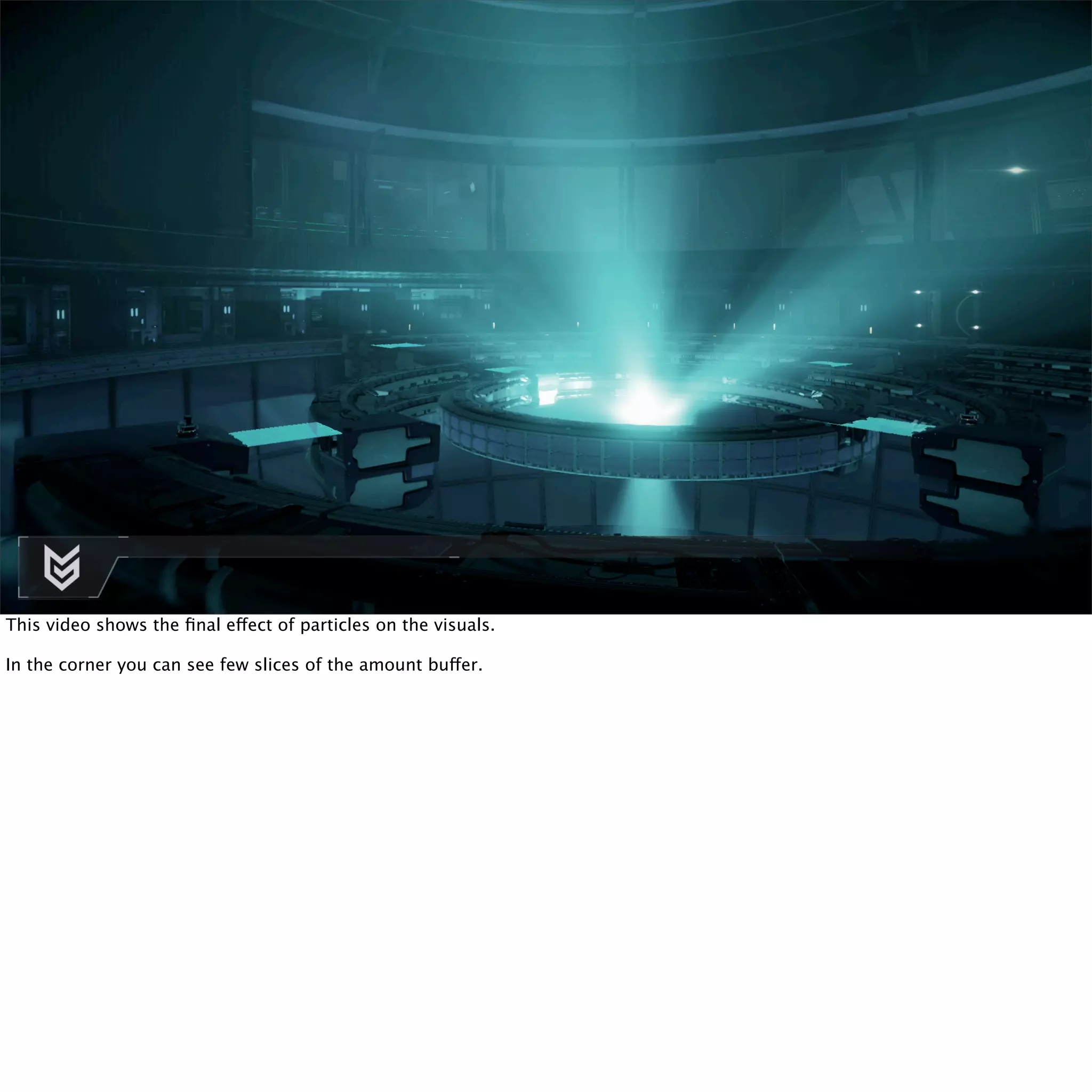 This video shows the final effect of particles on the visuals. 
In the corner you can see few slices of the amount buffer. 
 