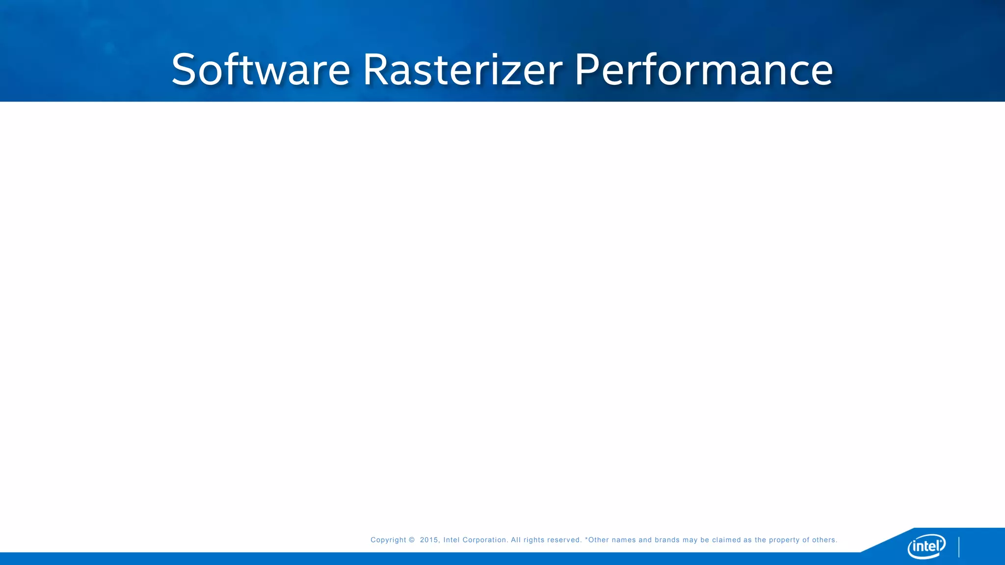 Copyright © 2015, Intel Corporation. All rights reserved. *Other names and brands may be claimed as the property of others.Copyright © 2015, Intel Corporation. All rights reserved. *Other names and brands may be claimed as the property of others.
Software Rasterizer Performance
 