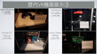 VR
Tiger’s R-Zone
(1995 )
Nintendo
VirtualBoy
(1995 )
Virtual iO
Glasses
(1995 )
Vuzix iWear
VR920
(2007 )
Virtual Research
HMD
(1991 )
 