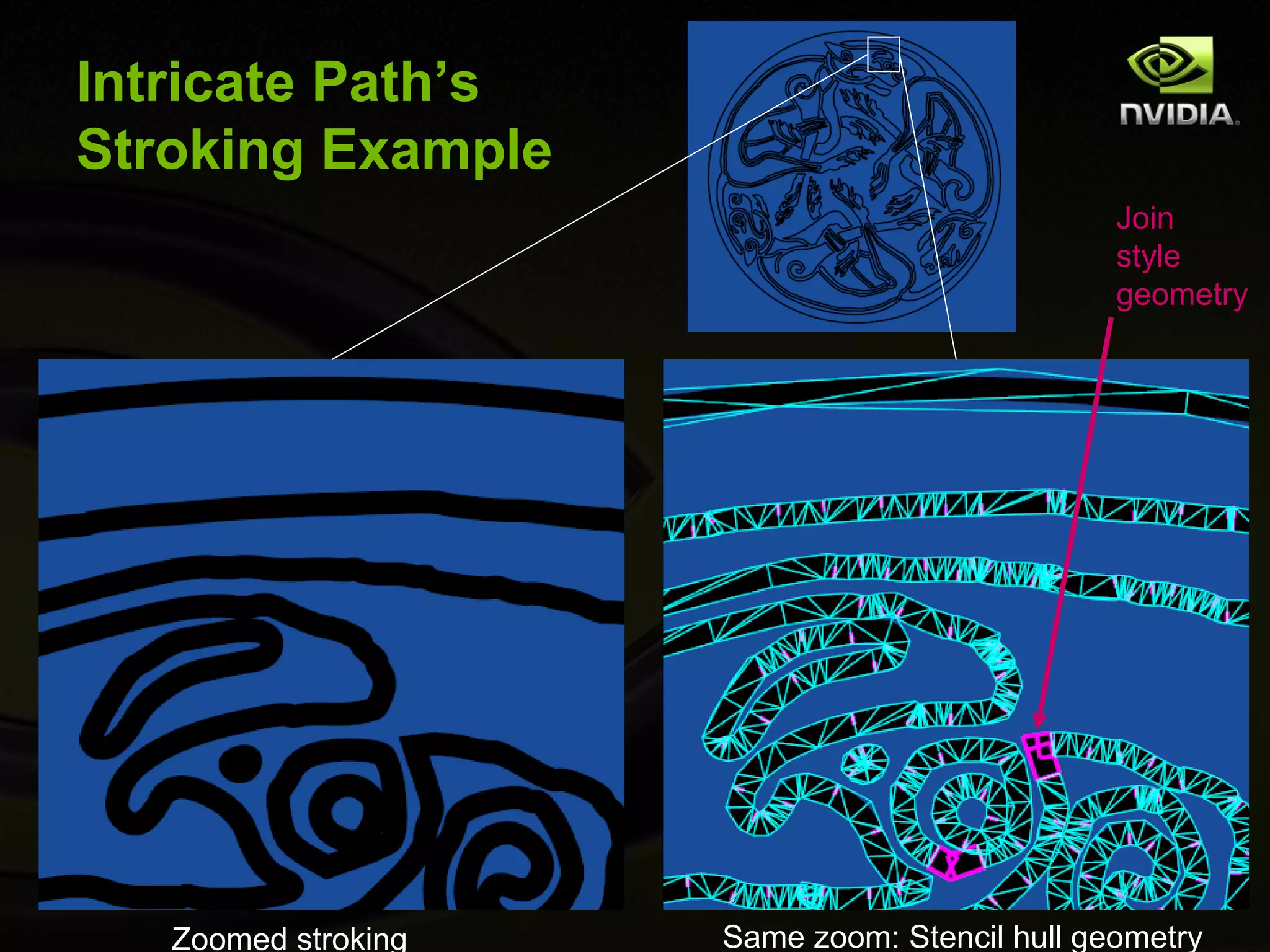 Intricate Path’s
Stroking Example
                                               Join
                                               style
                                               geometry




   Zoomed stroking   Same zoom: Stencil hull geometry
 
