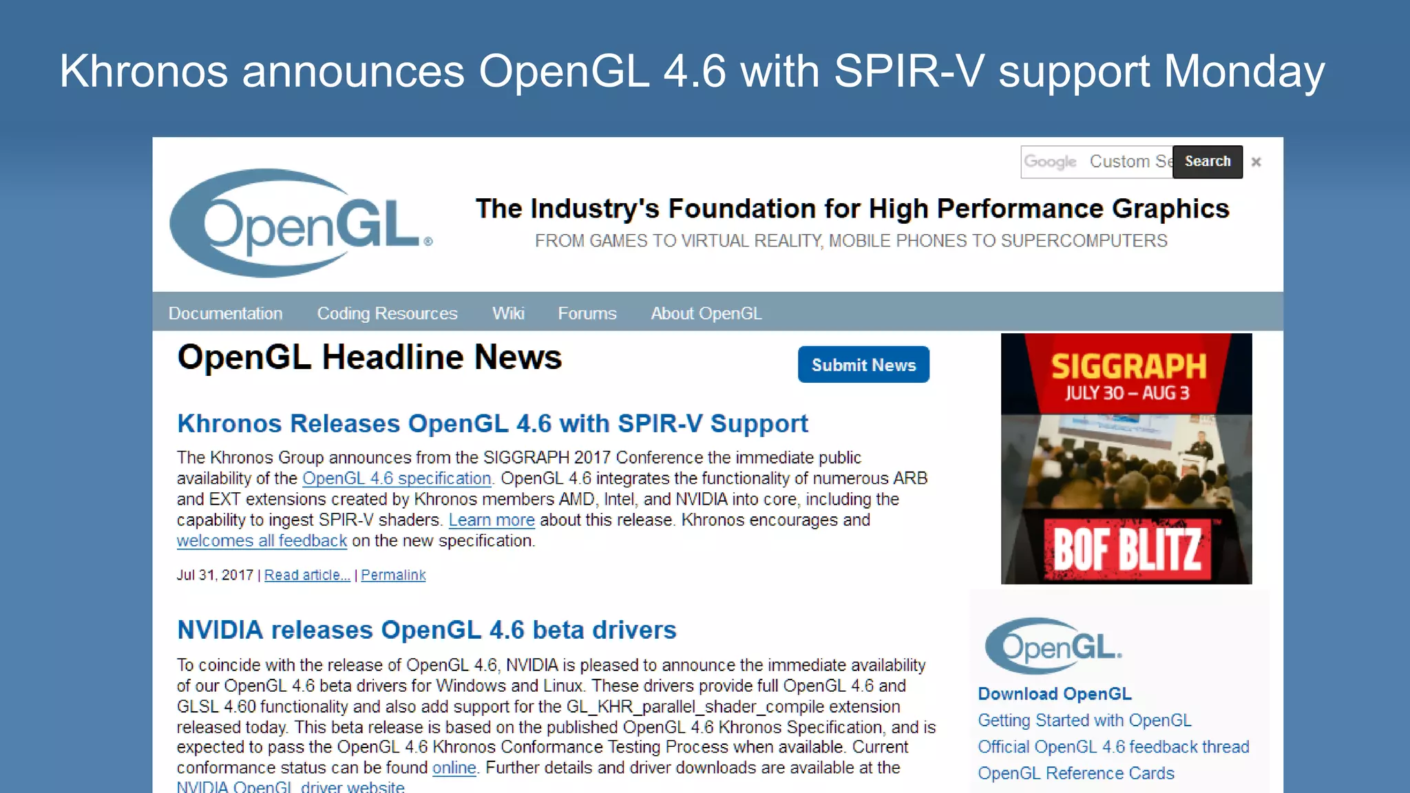 5
Khronos announces OpenGL 4.6 with SPIR-V support Monday
 