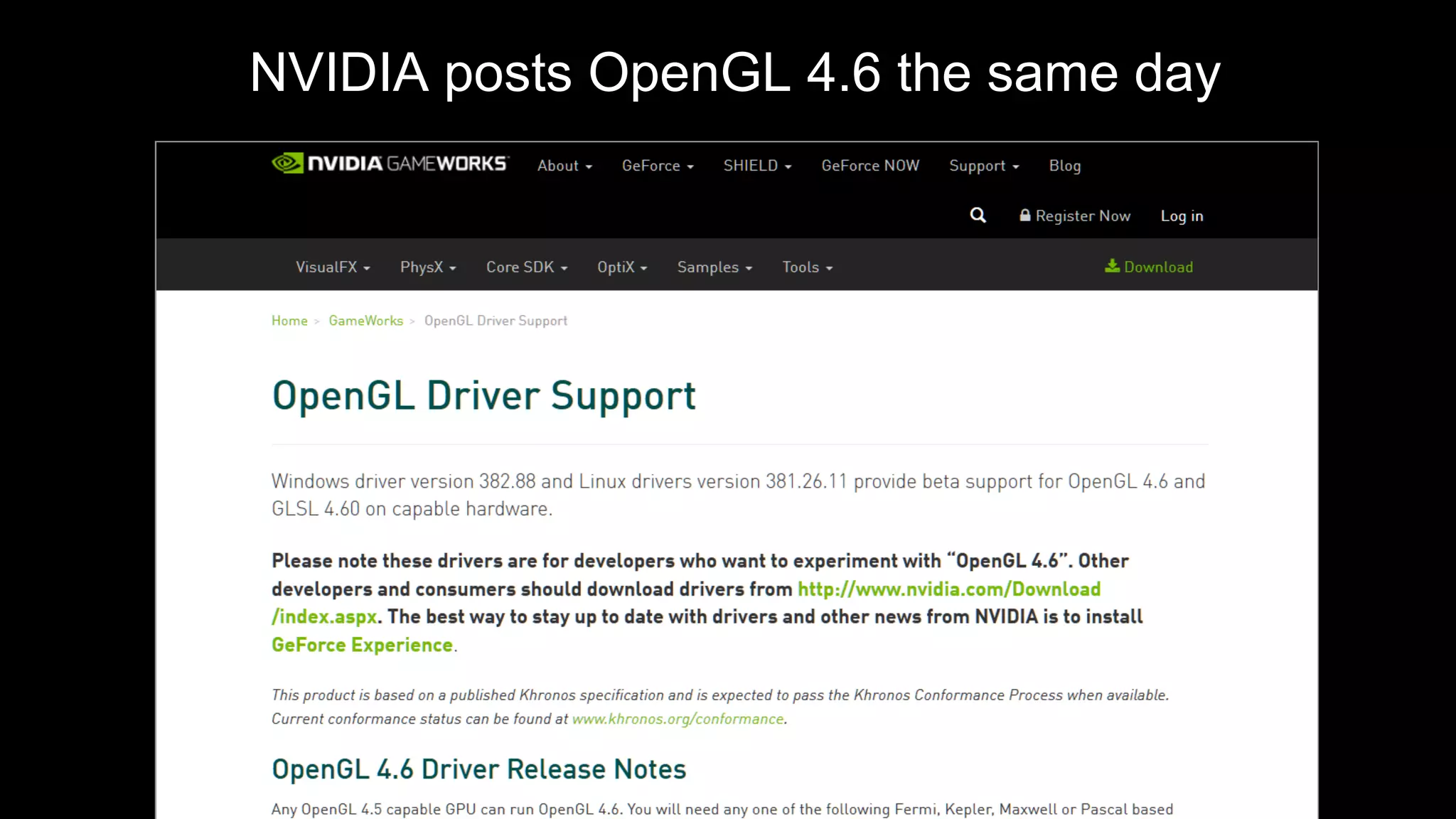 6
NVIDIA posts OpenGL 4.6 the same day
 