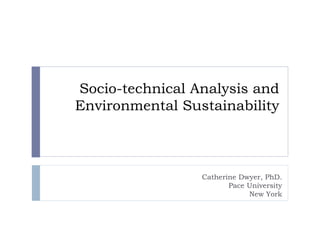 Socio-technical Analysis and
Environmental Sustainability
Catherine Dwyer, PhD.
Pace University
New York
 