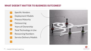 Copyright © 2022 Sapient Insights Group
WHAT DOESN’T MATTER TO BUSINESS OUTCOMES?
Speciﬁc Vendors
Deployment Models
Proces...