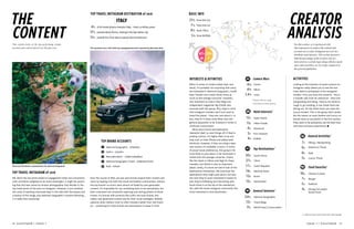 14  SIGHTSEER | ISSUE 1 ISSUE 1 | SIGHTSEER  15  
THE
CONTENT
CREATOR
ANALYSISThis section looks at the top-performing trends,
accounts and content shared over the past year.
For this section, we’ve partnered with
Macromeasures to analyze the content and
accounts of everyday Instagram users for key
attributes and interests. This section measures
both the percentage of the creators who are
interested in a certain topic along with how much
more interested they are in a topic compared to
the general population.
TOP TRAVEL INSTAGRAM of 2016
TOP BRAND ACCOUNTS
TOP TRAVEL INSTAGRAM DESTINATION of 2016
We select the top photo based on engagement (likes and comments),
with comments weighted to be more meaningful. It might be surpris-
ing that this bear photo by renown photographer Paul Nicklen is the
top travel photo of the year on Instagram. However, if you combine
the rarity of spotting a Kermode bear in the wild with the beauty and
cuteness of the image, plus National Geographic’s massive following...
is it really that surprising?
Over the course of 2016, we saw auto brands expand their content and
reach by tapping into both the travel and fashion communities. Overall,
the top brands’ accounts were almost all fueled by user-generated
content. It’s impossible for any marketing team to be everywhere, but
their consumers are constantly exploring and sharing photos of those
travels. For brands with products like GoPro and auto brands, this
makes user-generated content key for their social strategies. Nobody
captures what matters most to other travelers better than real travel-
ers - something for hotel brands and destinations to keep in mind.
When it comes to media outlets they care
about, it’s probably not surprising that many
are interested in National Geographic, Condé
Nast Traveler and Lonely Planet twice as
much as the average consumer. However,
also important to note is that blogs and
independent magazines like Kinfolk also
resonate with this group. Plus, keep in mind
that Instagram travelers don’t just want to
travel the planet - they also care about it. In
fact, they’re 11 times more likely than the
general population to be invested in forest or
rainforest conservation.
What about brand and destination
interests? Well, to start things off, if they’re
posting a photo, it’s highly likely to be one
they took on their iPhone and edited with
VSCOcam. However, if they are using a sepa-
rate camera, it’s probably a Canon. In terms
of actual travel preferences, this group is far
more likely to post about or be interested in
hotels than the average consumer. Chains
like the Hyatt or Hilton rank high for these
travelers, but Airbnb is also an important
player. Lastly, of course we had to look at the
destinations themselves. We examined the
destinations they might post about, but also
the ones they’re most interested in based on
who they’re following and interacting with.
South Korea is at the top of the wanderlust
list, with the travel Instagram community 30x
more interested in that destination.
ITALY
Looking at the interests of travel creators on
Instagram really allows you to see the two
most distinct archetypes of the Instagram
traveler. First, you have the maverick. This is
a traveler who lives for adventure - they love
backpacking and hiking. They’re not afraid to
rough it, go camping, or eat street food over
dining out. On the other hand, you have the
luxury traveler. This is the group that’s proba-
bly the reason so many fashion and luxury car
brands were so successful in the first section.
They want to be pampered, eat the best food
and have exclusive experiences.
❶
❷
❸
❹
❺
National Geographic - @NatGeo
GoPro - @GoPro
Mercedes-Benz - @MercedesBenz
National Geographic Travel - @NatGeoTravel
Audi - @Audi
4%
17%
of all travel photos mention Italy – that's 4 million posts
11%
posted about Rome, making it the top Italian city
posted the most about nature and architecture
The top photo was a UGC photo by @pangeaproductions reposted by Mercedes-Benz
BASIC INFO
INTERESTS & AFFINITIES Camera Wars
Hotel Interests*
Top Destinations*
21%
7%
5%
6%
from the U.S.
from the U.K.
from RUSSIA
24% National Geographic
*mostly, 13% are using
VSCOcam on their phones
12ₓ Travel Blogs
11ₓ Rain(Forest) Conservation
47%
F
53%
M
from ITALY
ACTIVITIES
6%
6%
1.4%
Canon
Nikon
Leica
20ₓ
12ₓ
17ₓ
13ₓ
South Korea
China
National Parks
Switzerland
Czech Republic
Rome
7ₓ
16ₓ
6ₓ
5ₓ
Hiking + Backpacking
Chinese Cuisine
Spas
Seafood
6ₓ
7ₓ
5ₓ
4ₓ
Adventure Travel
Burger
Luxury Travel
Dining Out and/or
Street Food
Food Favorites*
12ₓ
11ₓ
5ₓ
6ₓ
4ₓ
Hyatt Hotels
Hilton Hotels
Four Seasons
Starwood
AirBnB
General Interests*
General Activities*
* x refers to how many times more than average
14ₓ
27ₓ
Photo by Paul Nicken (@paulnicken) for National Geographic
 