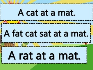 A cat at a mat.
A fat cat sat at a mat.
A rat at a mat.
 