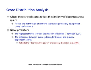 IBM Labs in Haifa
Score Distribution Analysis
      Often, the retrieval scores reflect the similarity of documents to a
 ...