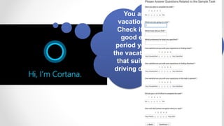You are planning a
vacation. Pick a place.
Check if the weather is
good enough for the
period you are planning
the vacation. Find a hotel
that suits you. Find the
driving directions to this
place.
 