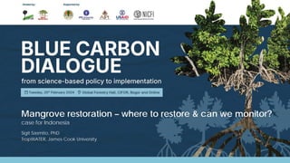 Mangrove restoration – where to restore & can we monitor?
case for Indonesia
Sigit Sasmito, PhD
TropWATER, James Cook University
 