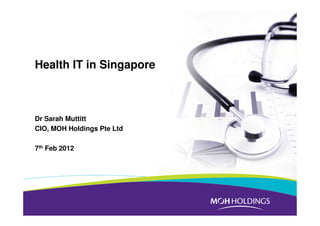 Health IT in Singapore



Dr Sarah Muttitt
CIO, MOH Holdings Pte Ltd

7th Feb 2012
 