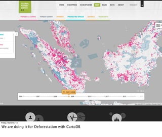 Friday, March 8, 13

We are doing it for Deforestation with CartoDB
 