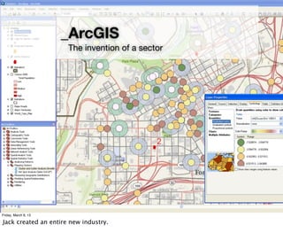 _ArcGIS
                      The invention of a sector




Friday, March 8, 13

Jack created an entire new industry.
 