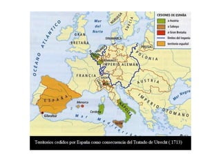 - 1707: las tropas de Felipe V
derrotaron a los aragoneses en la
Batalla de Almansa (25 abril) y
ocuparon Aragón y Valencia. Tras
esto, Felipe V promulgó dos
decretos de Nueva Planta, que
suprimieron las leyes e instituciones
particulares de los reinos de Aragón
y Valencia y las sustituyó por las de
Castilla.
- 1708: los británicos ocuparon
Menorca.
- 1710: las tropas del archiduque
Carlos volvieron a entrar en Madrid,
pero de nuevo se tuvieron que retirar
por falta de apoyos y en su retirada
Felipe V ganó las batallas de
Brihuega y Villaviciosa.
Felipe V victorioso en la Batalla de Villaviciosa
 