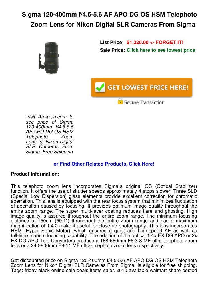Sigma 1 400mm F4 5 5 6 Af Apo Dg Os Hsm Telephoto Zoom Lens For Sigma 1 400mm F4 5 5 6 Af Apo Dg Os Hsm Telephoto Zoom Lens For