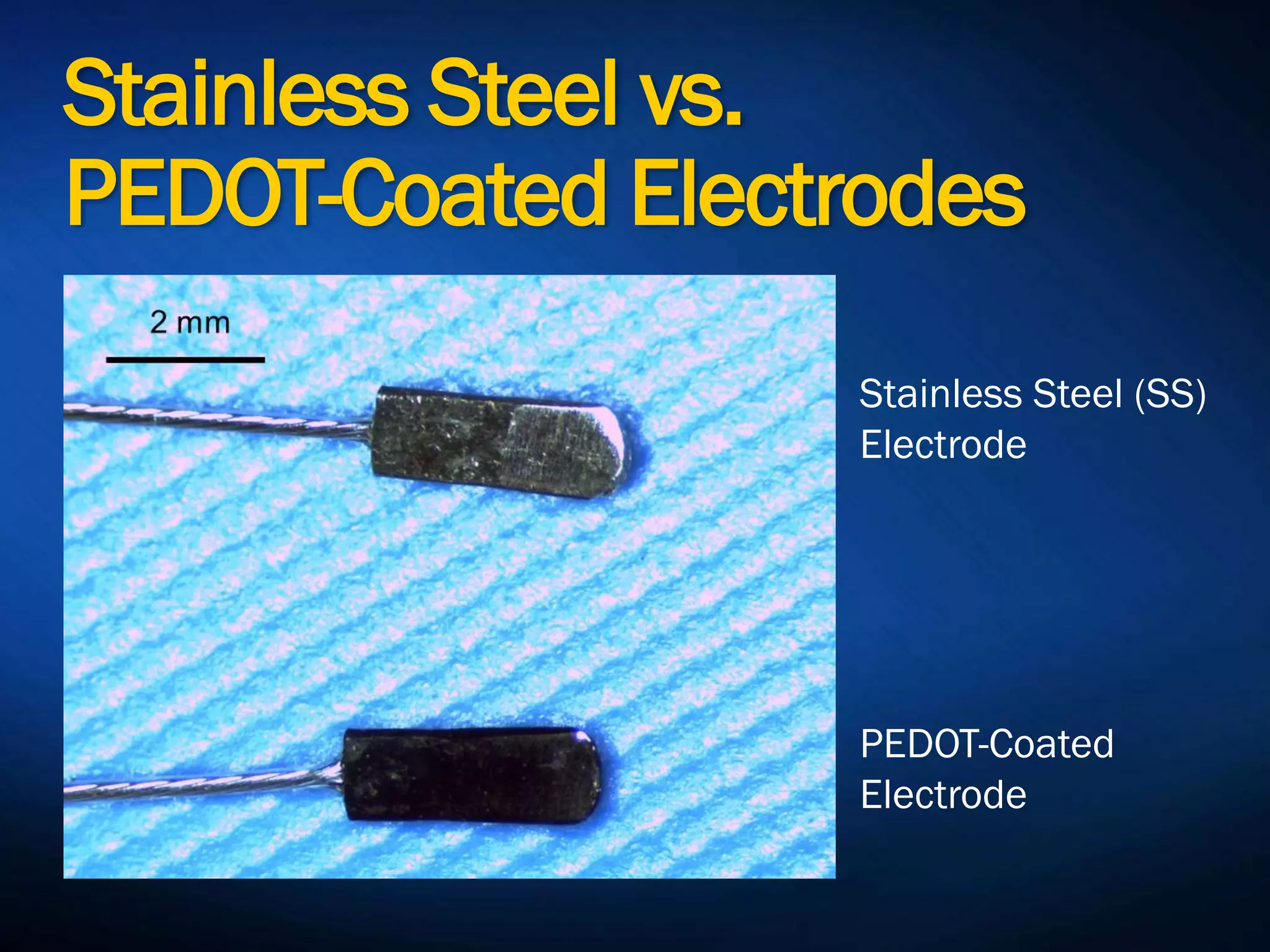 Stainless Steel vs.
PEDOT-Coated Electrodes
Stainless Steel
(SS)
Electrode
PEDOT-Coated
Electrode
 