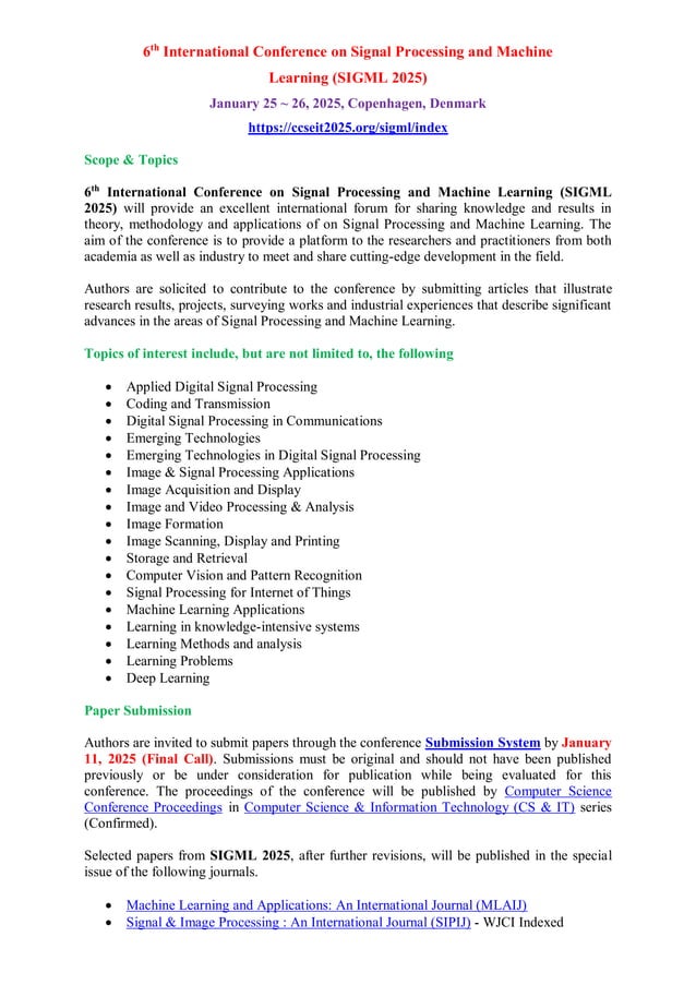 6th International Conference on Signal Processing and Machine Learning ...