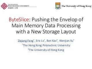 ByteSlice: Pushing the Envelop of
Main Memory Data Processing
with a New Storage Layout
Ziqiang Feng†, Eric Lo†, Ben Kao‡, Wenjian Xu†
†The Hong Kong Polytechnic University
‡The University of Hong Kong
 