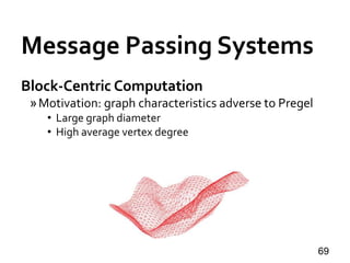 Message Passing Systems
69
Block-Centric Computation
»Motivation: graph characteristics adverse to Pregel
• Large graph diameter
• High average vertex degree
 