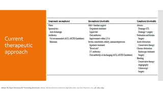 Current
therapeutic
approach
Aldoori W, Ryan-Harshman M. Preventing diverticular disease. Review of recent evidence on high-fibre diets. Can Fam Physician 2002; 48: 1632-1637
 