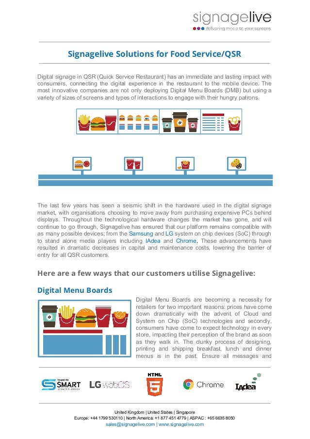Signagelive Solutions for Food Service/QSR