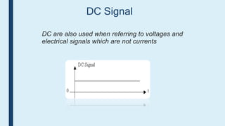 DC Signal
DC are also used when referring to voltages and
electrical signals which are not currents
 