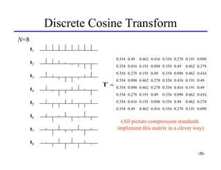 Discrete Cosine Transform
N=8
      t1
                            0.354 0.49   0.462 0.416 0.354 0.278 0.191 0.098
      ...