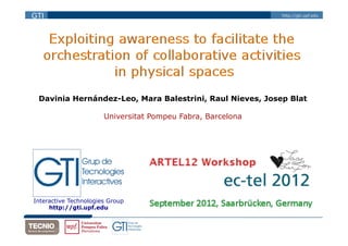 GTI                                                          http://gti.upf.edu




 Davinia Hernández-Leo, Mara Balestrini, Raul Nieves, Josep Blat

                       Universitat Pompeu Fabra, Barcelona




Interactive Technologies Group
     http://gti.upf.edu
 