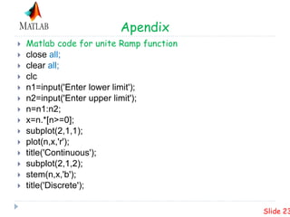 PLOTTING UNITE STEP AND RAMP FUNCTION IN MATLAB | PPT